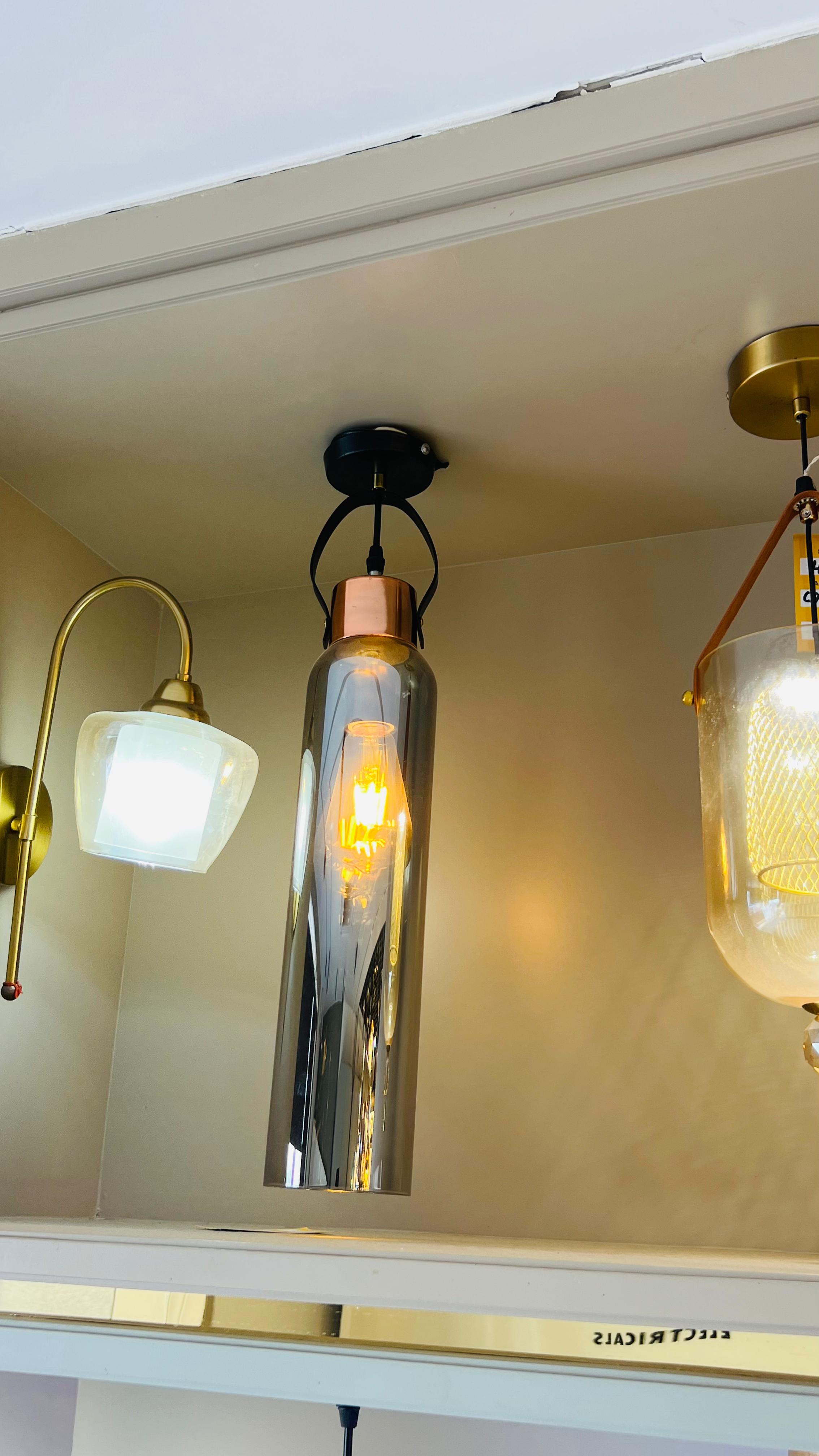 Modern Smoked Glass & Copper Pendant Light