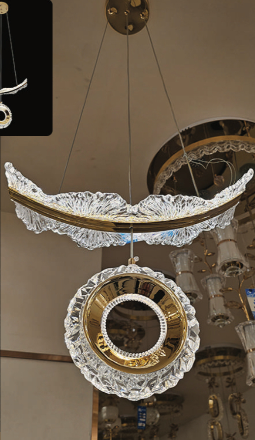 Gold Ring & Crystal Wave Chandelier