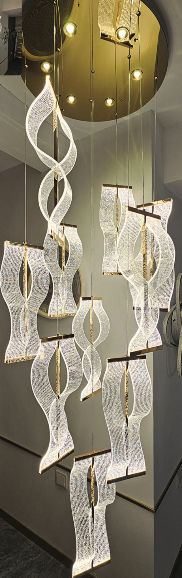 Contemporary Crystal & Gold Chandelier